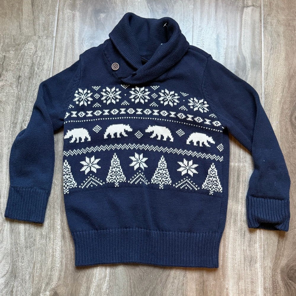 The Children's Place Navy Blue Sweater with White Winter Pattern